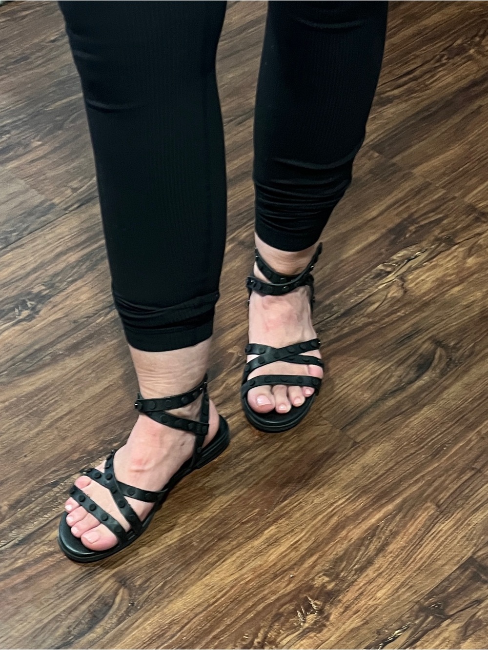 Women's Black Studded Ankle-Strap Sandals